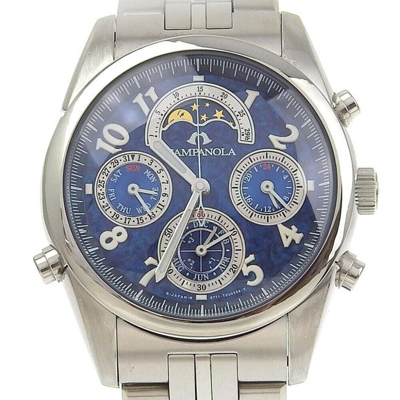 CITIZEN Campanola Watches TA Moon face BlueDial Stainless Ste... - Picture 1 of 8